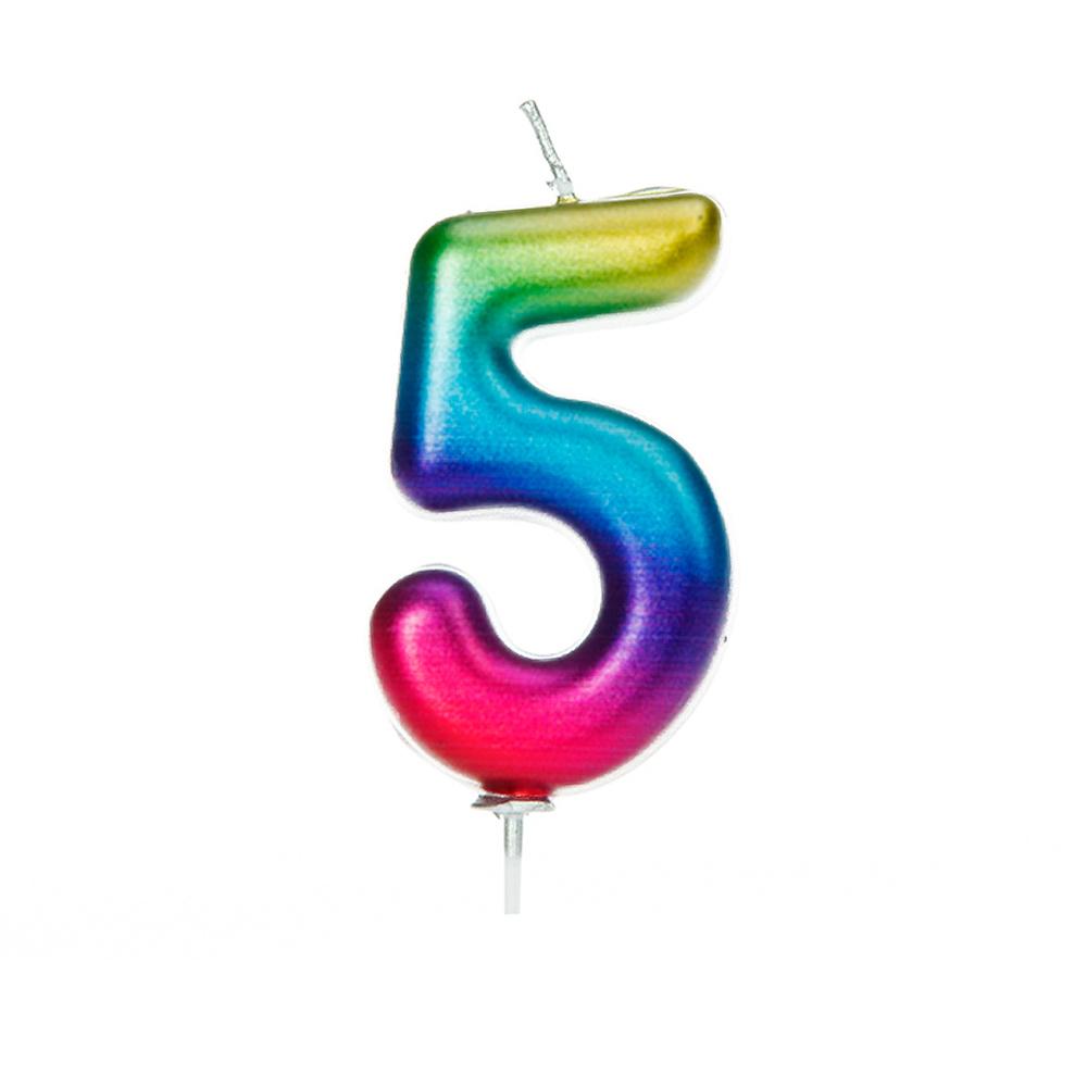 Age 5 Rainbow Metallic Numeral Moulded Pick Candle