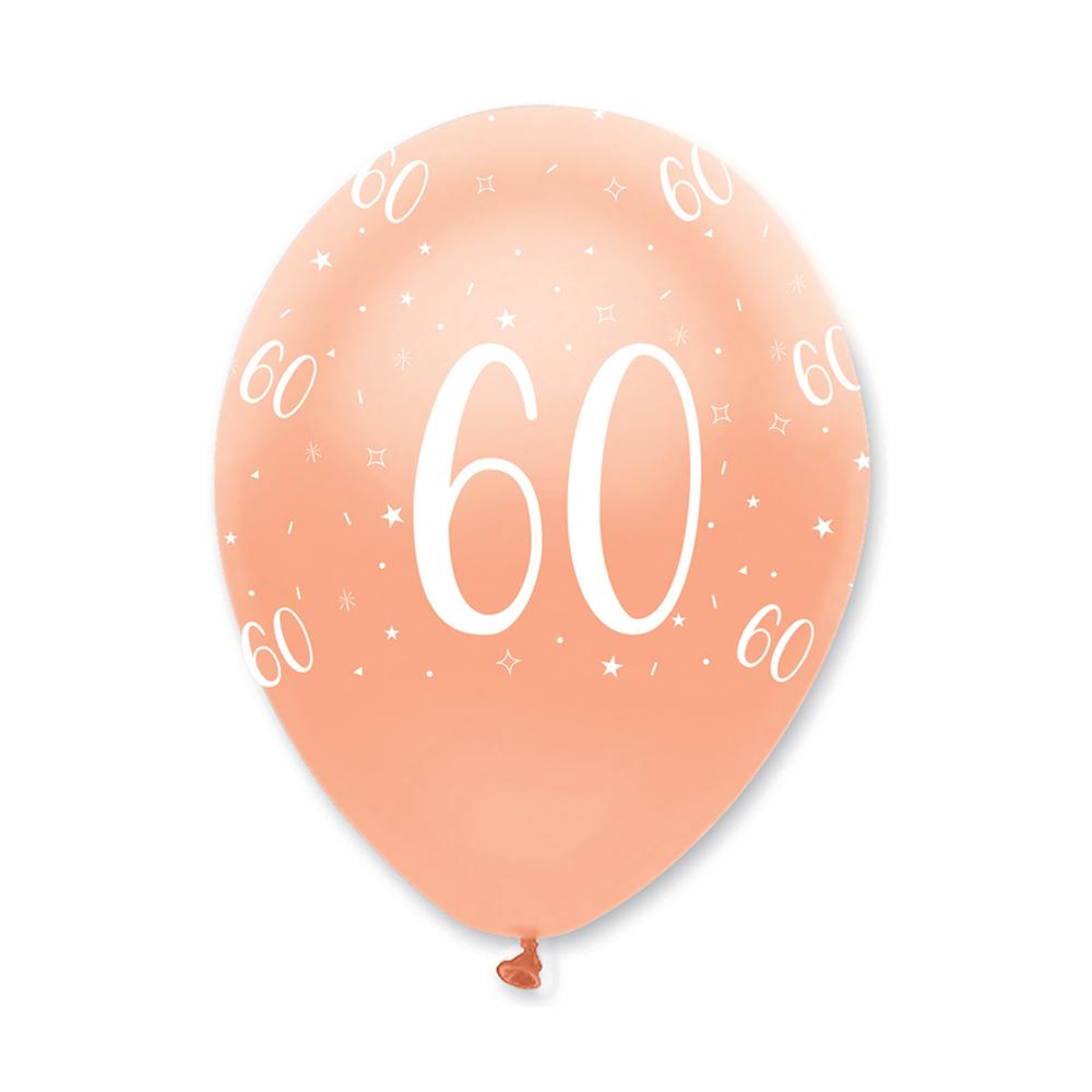 Age 60 Rose Gold Pearlescent Latex Balloons All Round Print