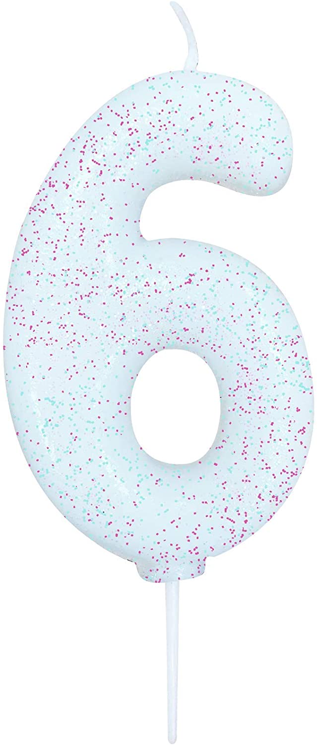 Age 6 Iridescent Glitter Numeral Candle