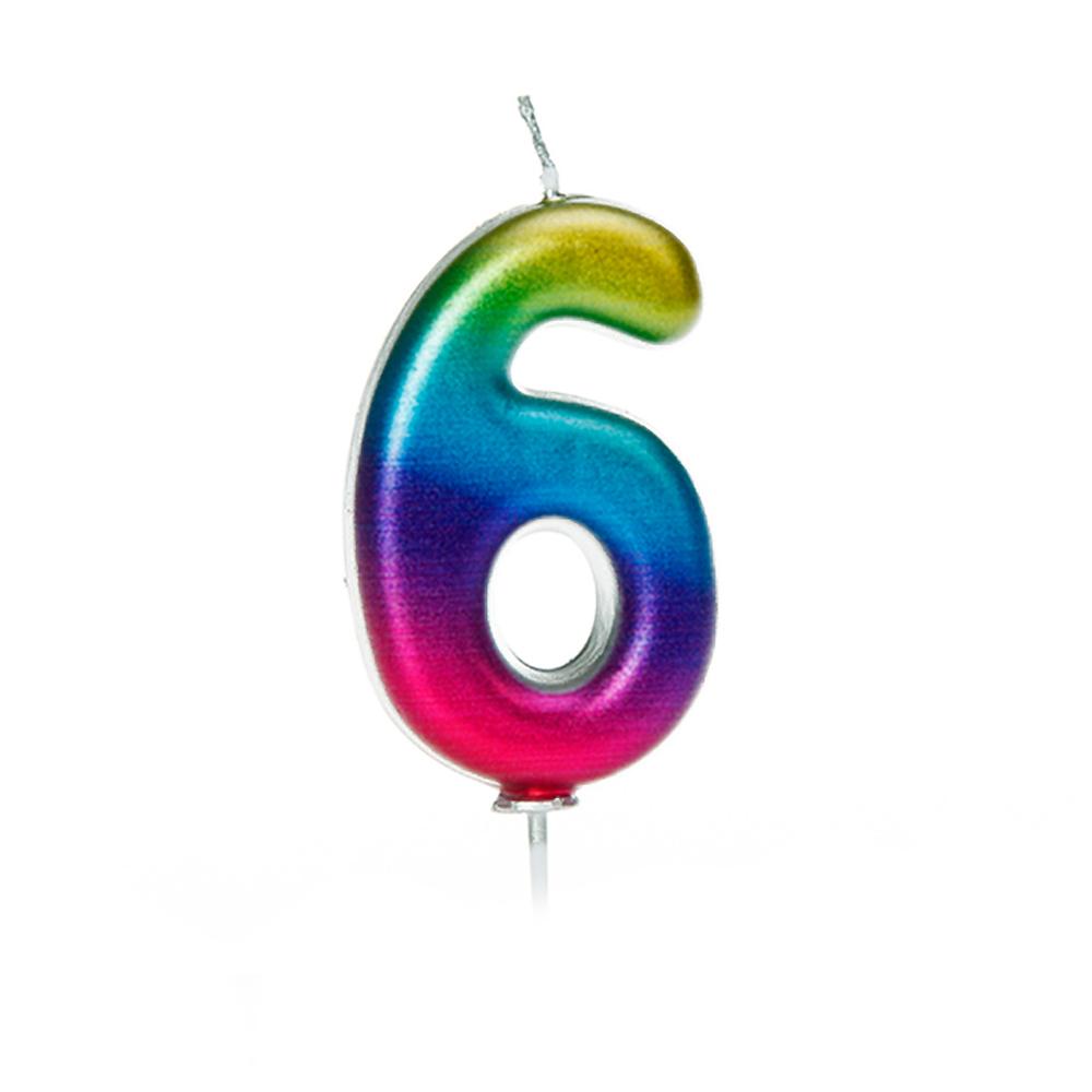 Age 6 Rainbow Metallic Numeral Moulded Pick Candle