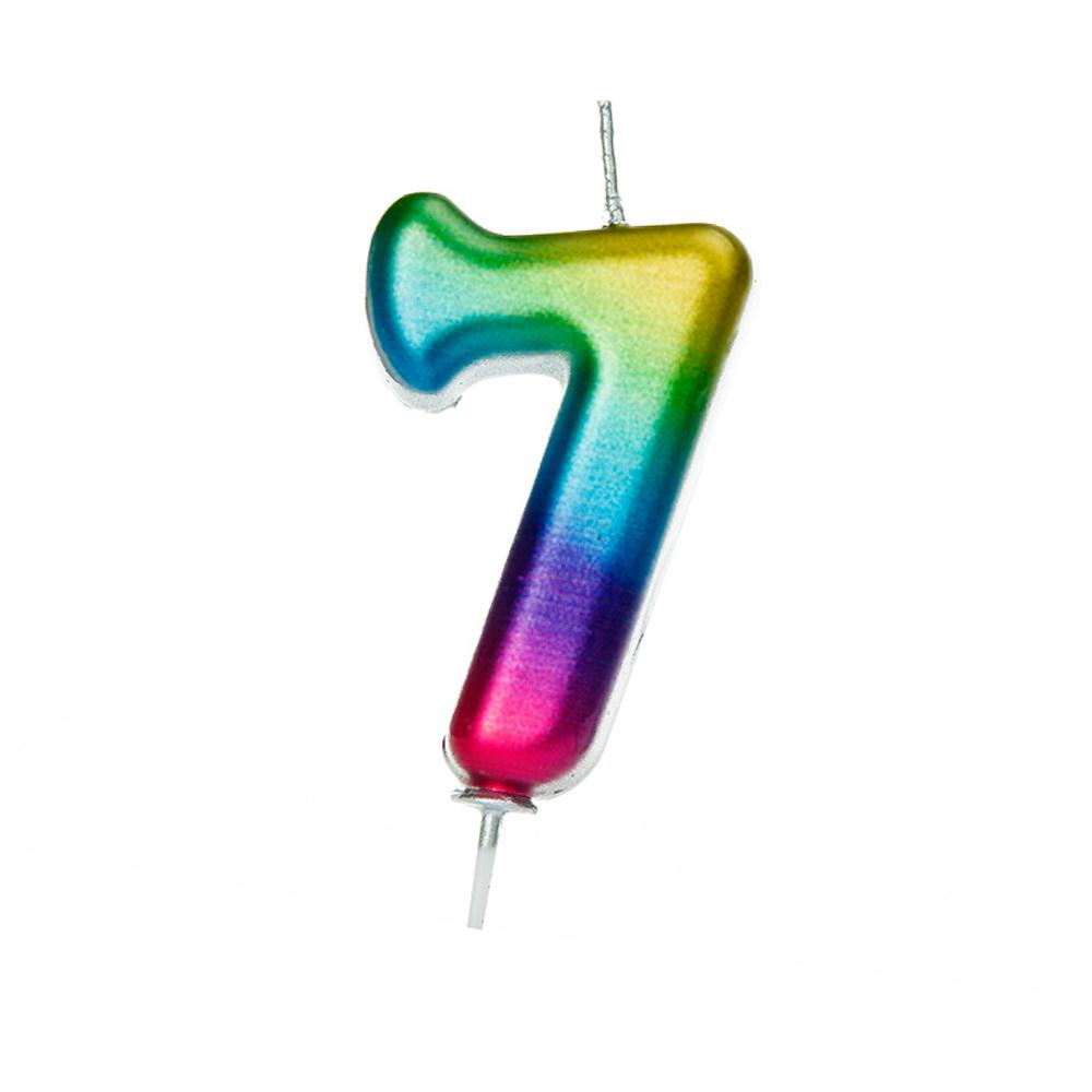 Age 7 Rainbow Metallic Numeral Moulded Pick Candle