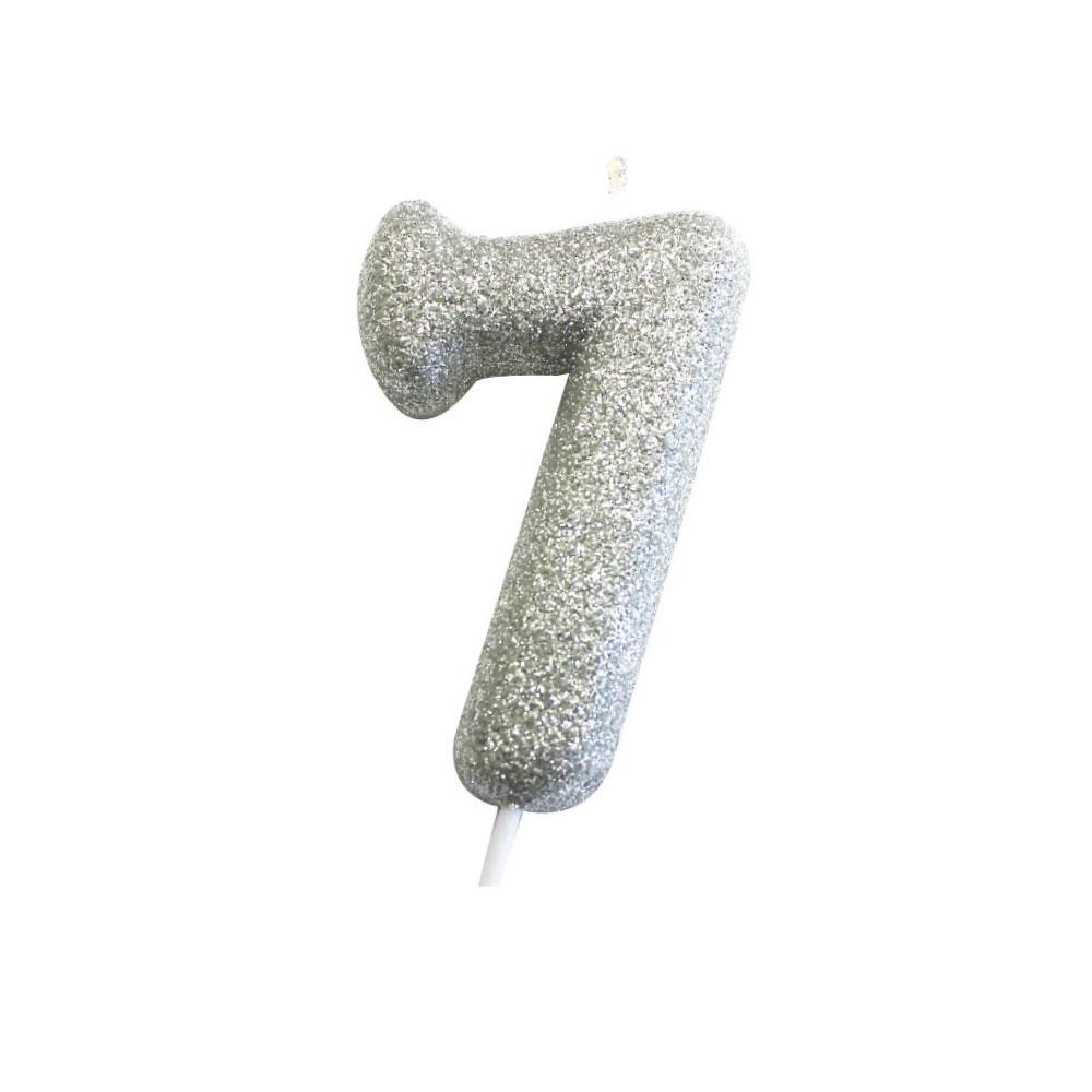 Age 7 Silver Glitter Numeral Moulded Pick Candle