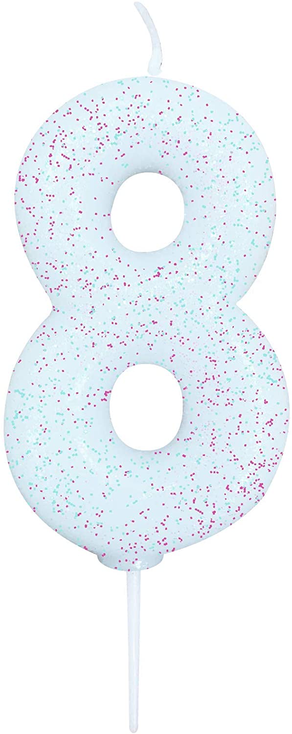 Age 8 Iridescent Glitter Numeral Candle