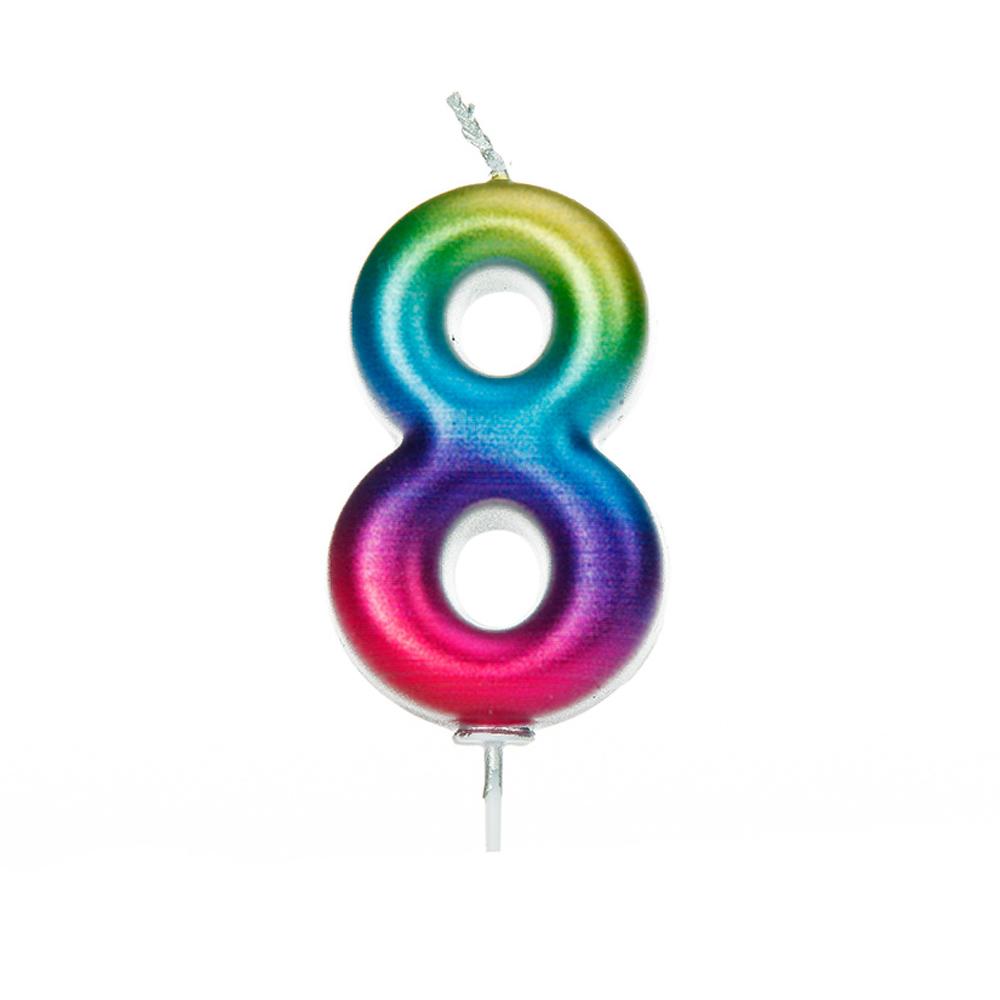 Age 8 Rainbow Metallic Numeral Moulded Pick Candle