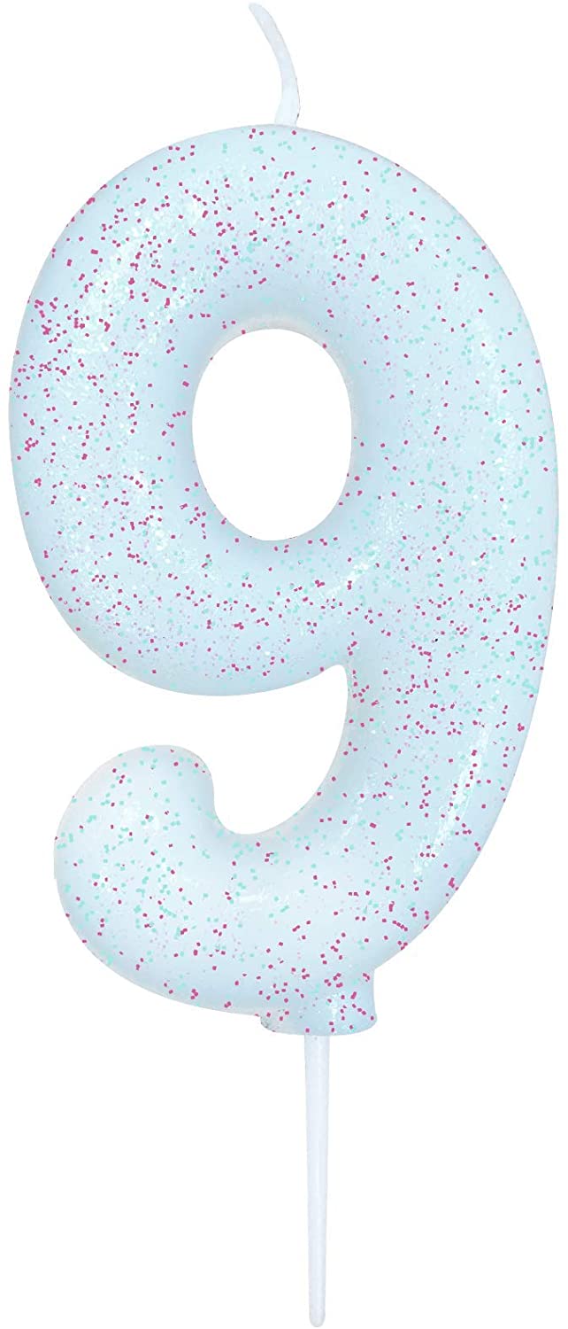 Age 9 Iridescent Glitter Numeral Candle