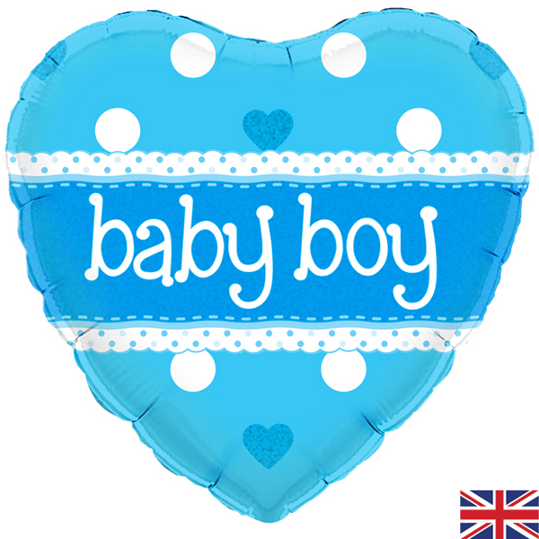 Baby Boy Heart Holographic 18 Inch Foil Balloon