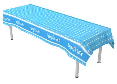 Baby Shower Blue Colourfast Plastic Table Cover 137cm x 2.6m 1pc