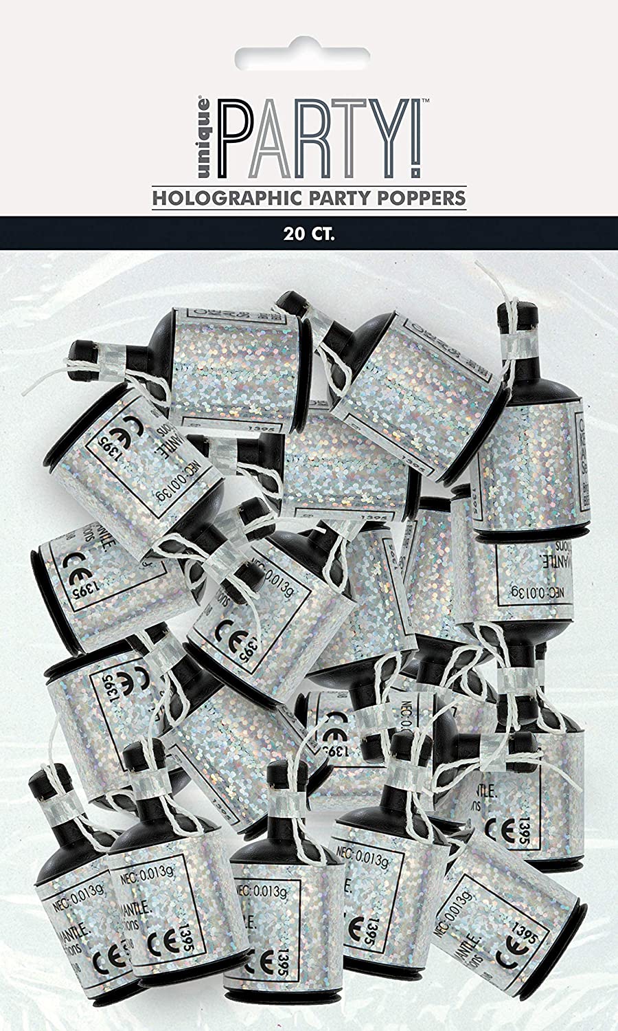 Black & Silver Glitz Holographic Birthday Poppers - Pack of 20