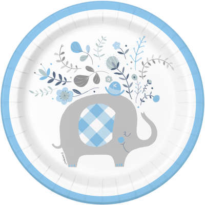 Blue Floral Elephant Round 7 Inch Dinner Plates 8ct
