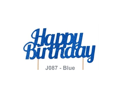 Blue Glitter Happy Birthday Cake Topper	