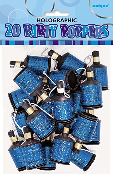 Blue Glitz Holographic Birthday Poppers Pack of 20