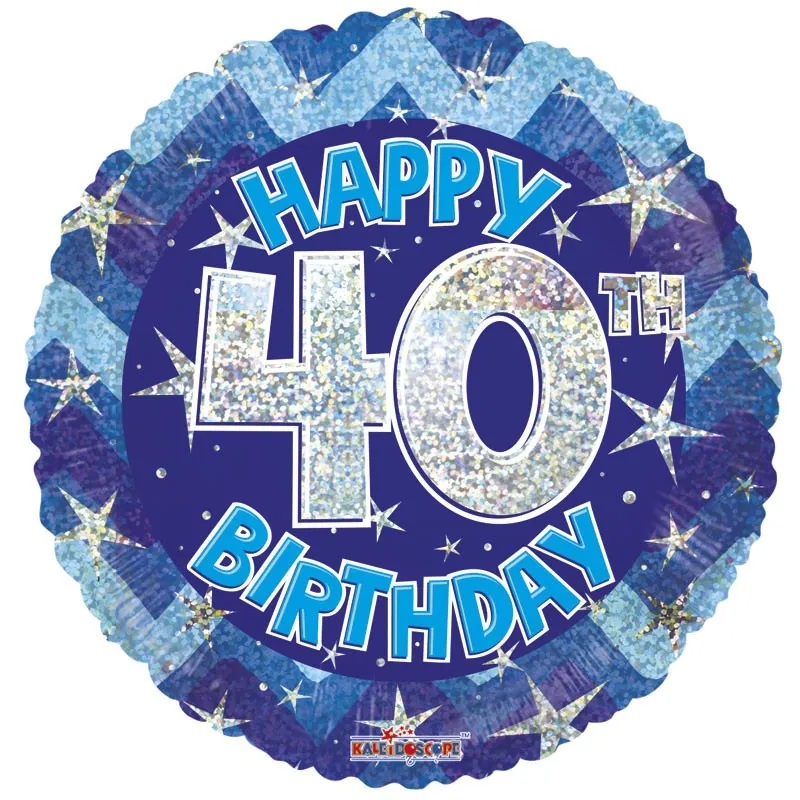 Blue Holographic Happy 40Th Birthday Balloon - 18 Inch