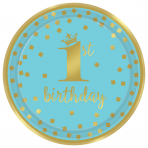 Blue & Gold 1St Birthday Metallic Paper Plates 23cm