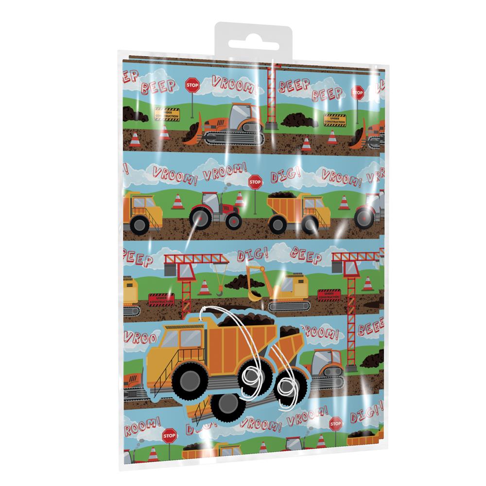 Boy Diggers Gift Wrapping Paper with Tags - 2 Sheets