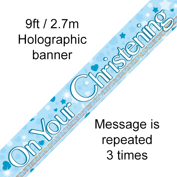 Christening Blue Holographic Dot Banner - 9ft