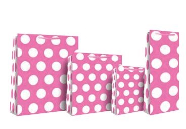 Fuschia Polka Dots Medium Gift Bag - Pack of 4