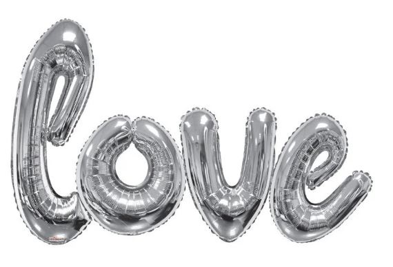 Giant Silver Love Script Balloon - Silver (84X53Inch)