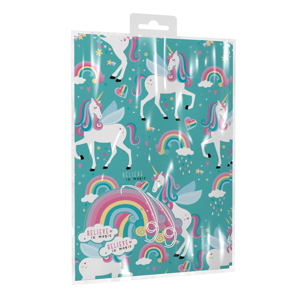 Girl Unicorn Gift Wrapping Paper with Tags - 2 Sheets