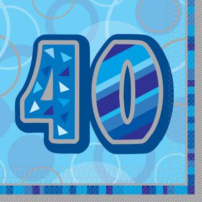 Glitz Blue 40th Birthday Paper Napkins - Pack of 16