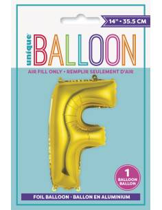 Gold Letter F Shaped Foil Balloon 14 Inch