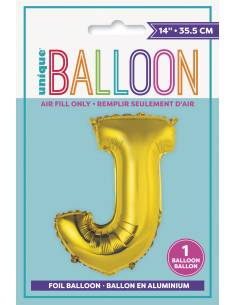 Gold Letter J Shaped Foil Balloon 14 Inch