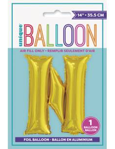 Gold Letter N Shaped Foil Balloon 14 Inch