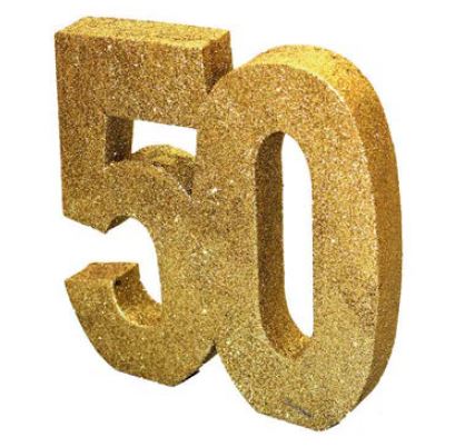 Number 50 Gold Glitter Table Decoration