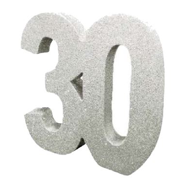Number 30 Silver Glitter Table Decoration