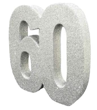 Number 60 Silver Glitter Table Decoration