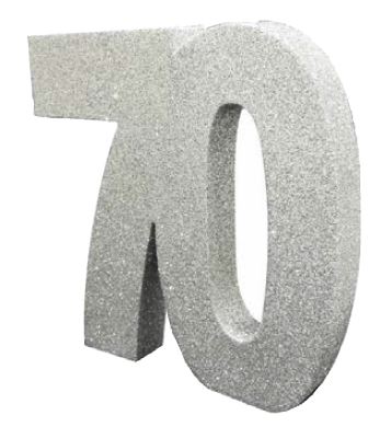 Number 70 Silver Glitter Table Decoration