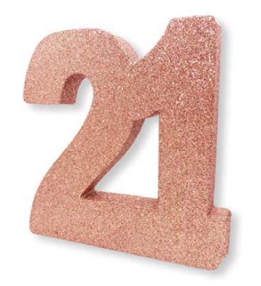 Number 21 Rose Gold Glitter Table Decoration