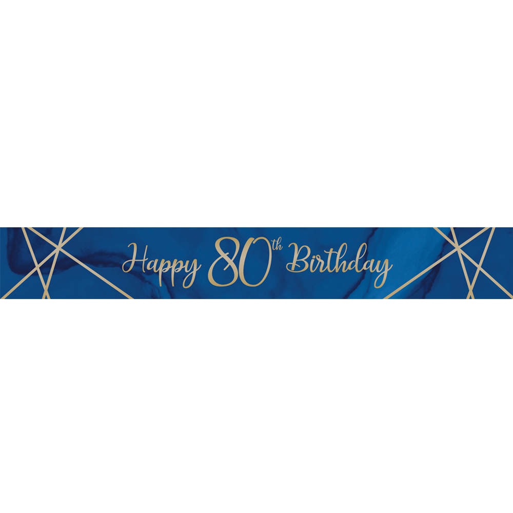 Happy 80th Birthday Navy & Gold Geode Foil Banner