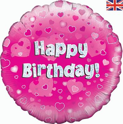 Happy Birthday Pink Holographic Foil Balloon 18 Inches