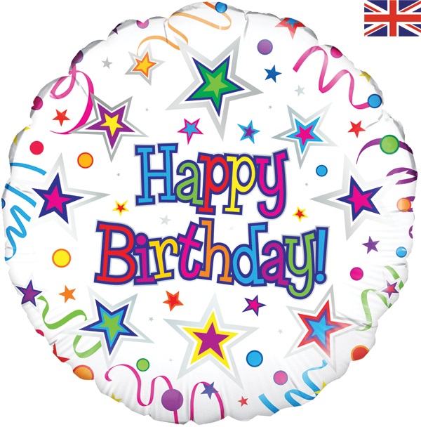 Happy Birthday Ribbon & Stars Holographic 18 Inch Foil Balloon