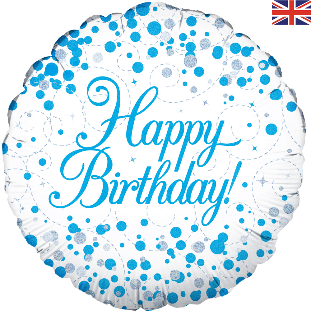 Happy Birthday Sparkling Fizz Blue Holographic 18 Inch Foil Balloon