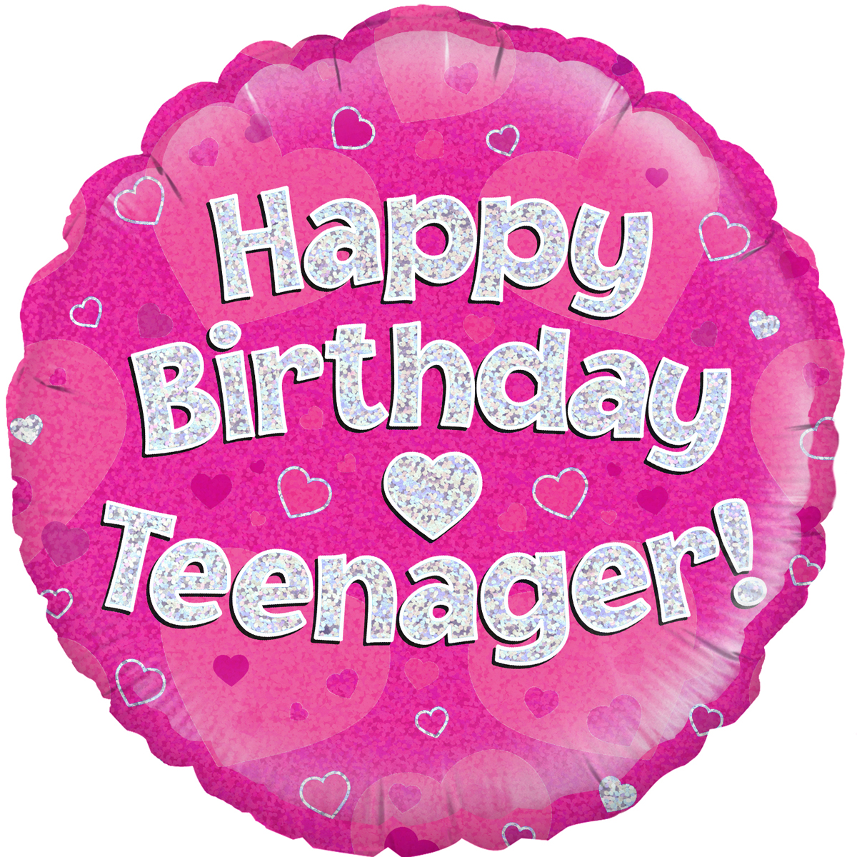 Happy Birthday Teenager Pink Holographic Foil Balloon 18"