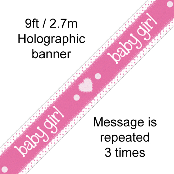 It’s a Girl Pastel Heart Holographic Dot Banner - 9ft