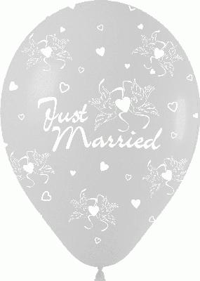Just Married Crystal Clear Doves Heart Latex Balloons 11" - 50 Pack