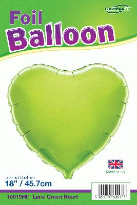 Lime Green Heart Shaped Foil Balloon 18"
