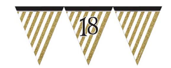 Black and Gold Age 18 Paper Flag Bunting