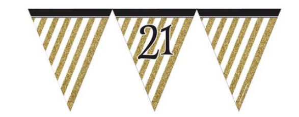 Black and Gold Age 21 Paper Flag Bunting