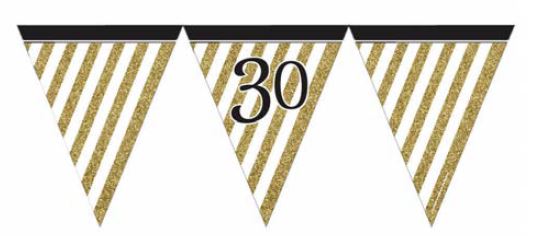 Black and Gold Age 30 Paper Flag Bunting