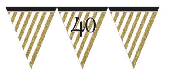 Black and Gold Age 40 Paper Flag Bunting