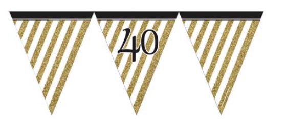Black and Gold Age 40 Paper Flag Bunting