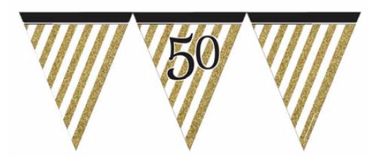 Black and Gold Age 50 Paper Flag Bunting