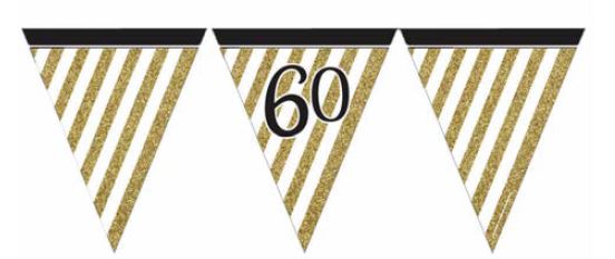 Black and Gold Age 60 Paper Flag Bunting