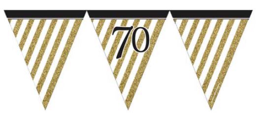 Black and Gold Age 70 Paper Flag Bunting