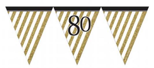 Black and Gold Age 80 Paper Flag Bunting