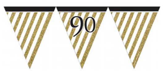 Black and Gold Age 90 Paper Flag Bunting