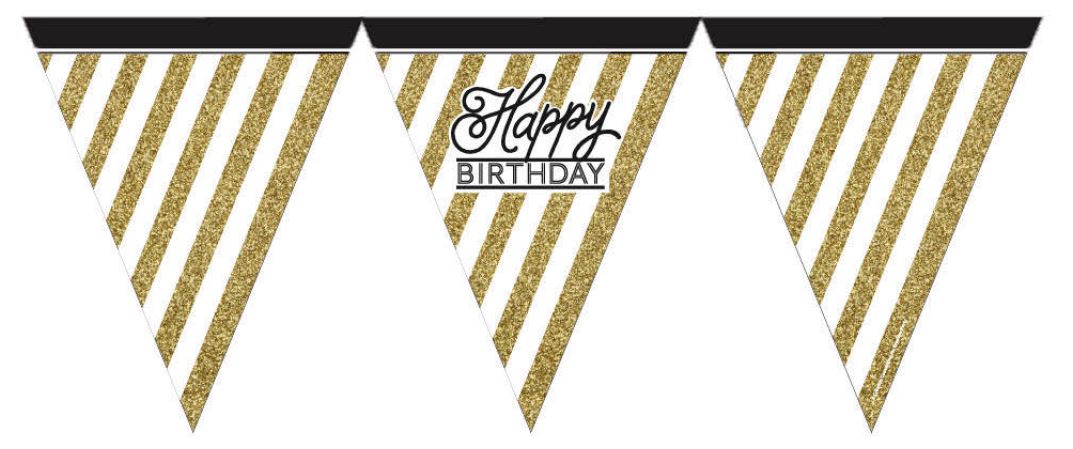 Black and Gold Happy Birthday Paper Flag Bunting